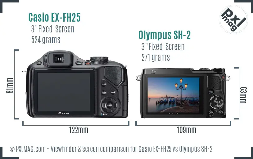 Casio EX-FH25 vs Olympus SH-2 Screen and Viewfinder comparison