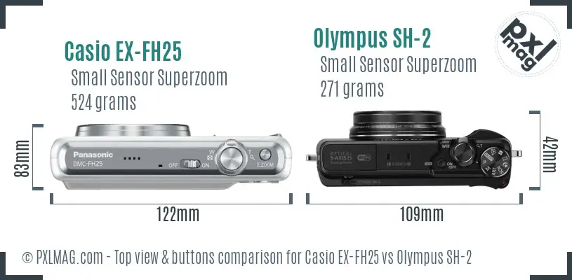 Casio EX-FH25 vs Olympus SH-2 top view buttons comparison