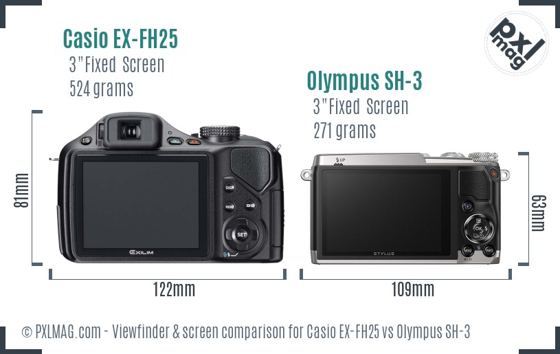 Casio EX-FH25 vs Olympus SH-3 Screen and Viewfinder comparison