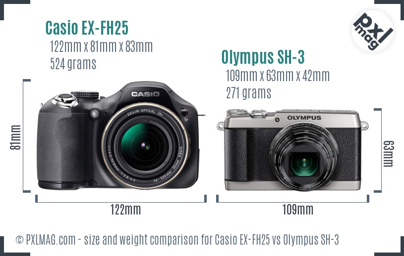 Casio EX-FH25 vs Olympus SH-3 size comparison
