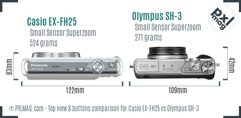 Casio EX-FH25 vs Olympus SH-3 top view buttons comparison