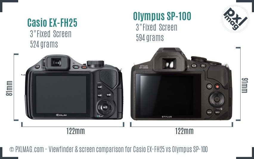 Casio EX-FH25 vs Olympus SP-100 Screen and Viewfinder comparison