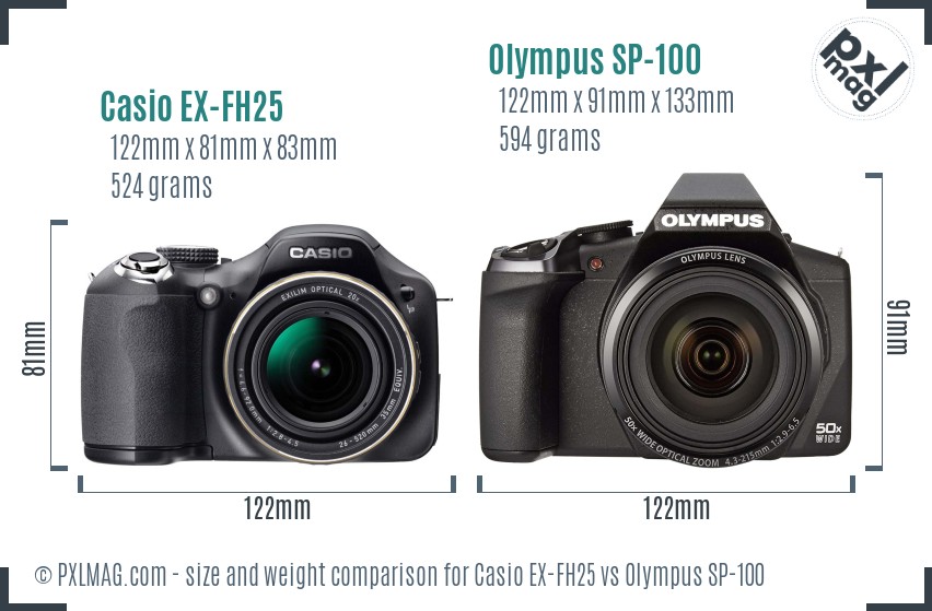 Casio EX-FH25 vs Olympus SP-100 size comparison