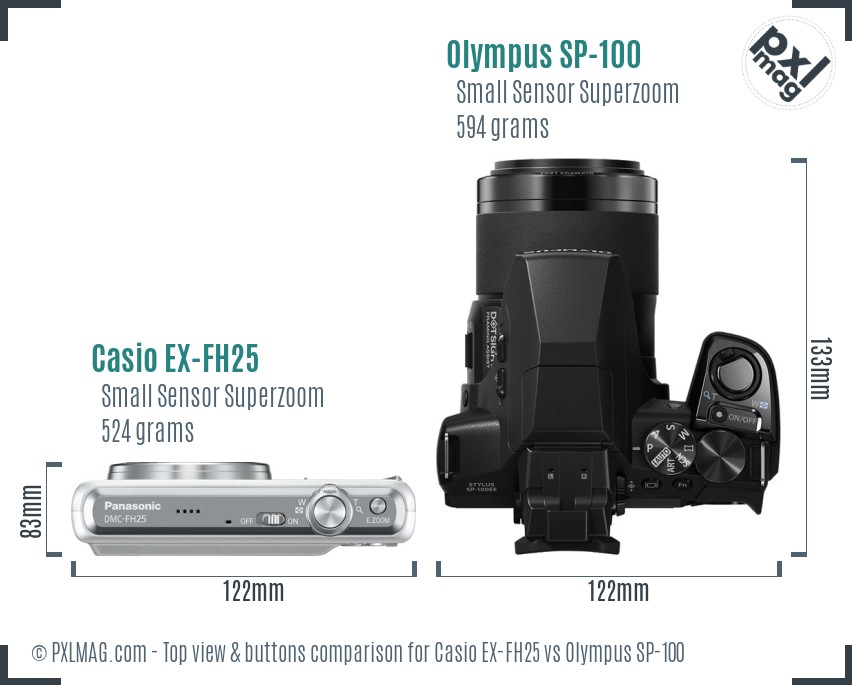 Casio EX-FH25 vs Olympus SP-100 top view buttons comparison