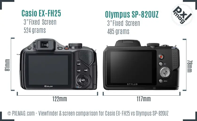 Casio EX-FH25 vs Olympus SP-820UZ Screen and Viewfinder comparison