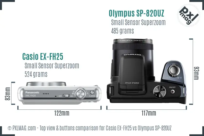 Casio EX-FH25 vs Olympus SP-820UZ top view buttons comparison