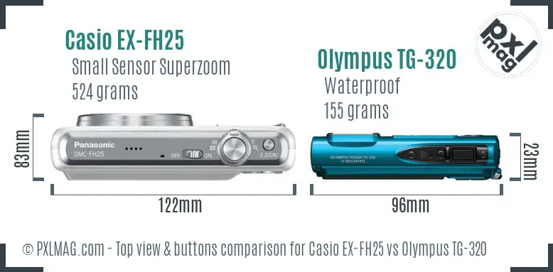 Casio EX-FH25 vs Olympus TG-320 top view buttons comparison