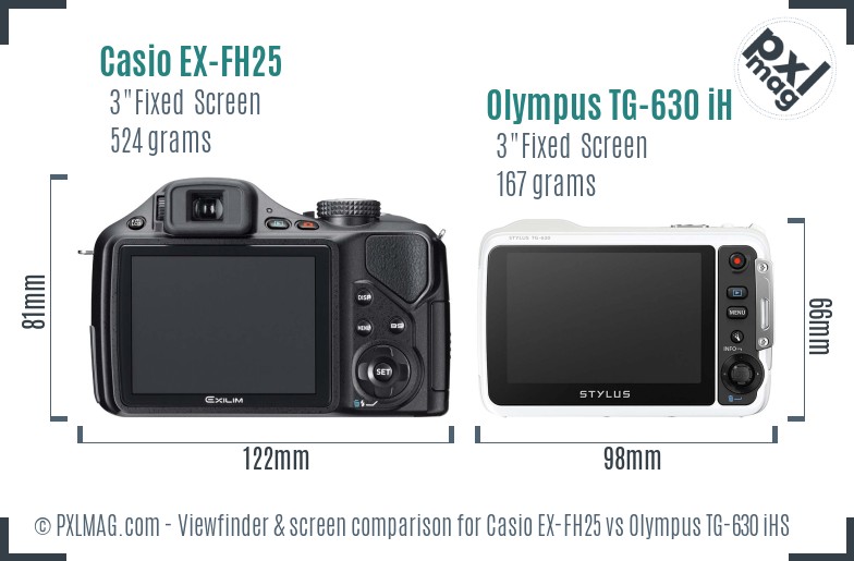 Casio EX-FH25 vs Olympus TG-630 iHS Screen and Viewfinder comparison