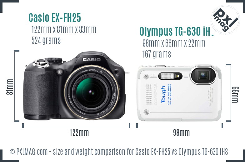 Casio EX-FH25 vs Olympus TG-630 iHS size comparison Casio EX-FH25 vs Olympus TG-630 iHS size comparison