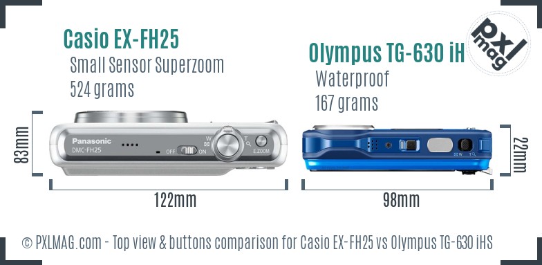 Casio EX-FH25 vs Olympus TG-630 iHS top view buttons comparison
