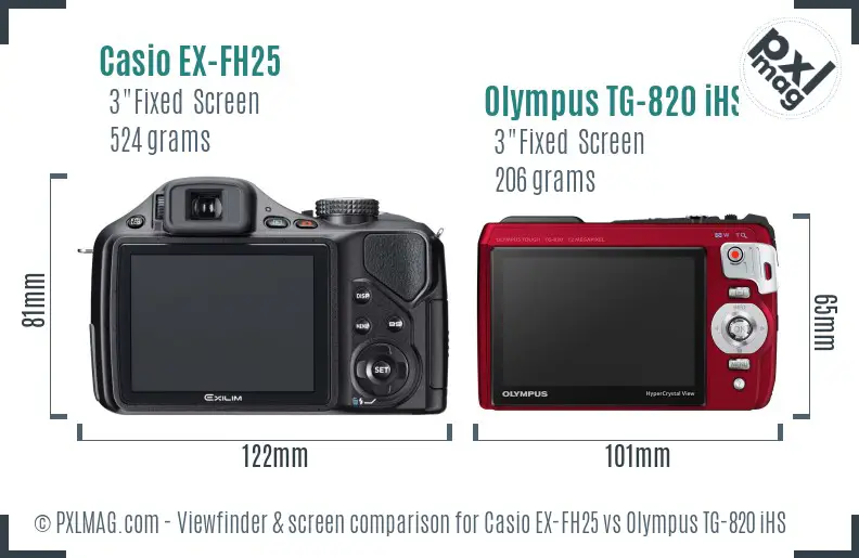 Casio EX-FH25 vs Olympus TG-820 iHS Screen and Viewfinder comparison