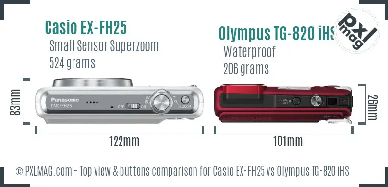 Casio EX-FH25 vs Olympus TG-820 iHS top view buttons comparison