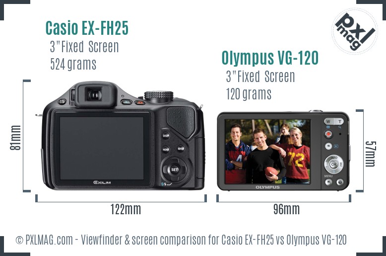 Casio EX-FH25 vs Olympus VG-120 Screen and Viewfinder comparison