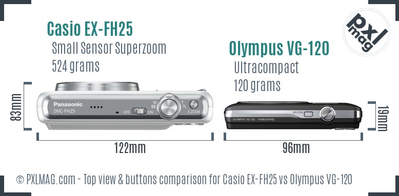 Casio EX-FH25 vs Olympus VG-120 top view buttons comparison