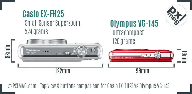 Casio EX-FH25 vs Olympus VG-145 top view buttons comparison