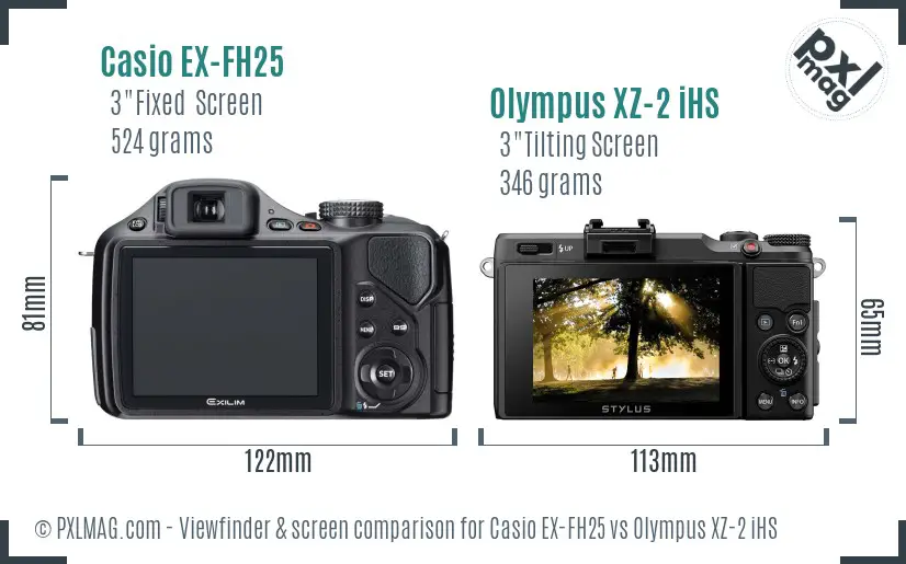 Casio EX-FH25 vs Olympus XZ-2 iHS Screen and Viewfinder comparison