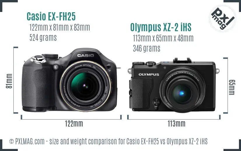 Casio EX-FH25 vs Olympus XZ-2 iHS size comparison