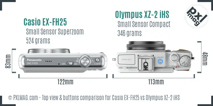 Casio EX-FH25 vs Olympus XZ-2 iHS top view buttons comparison