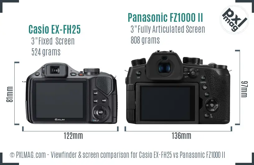 Casio EX-FH25 vs Panasonic FZ1000 II Screen and Viewfinder comparison