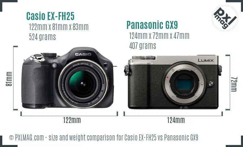 Casio EX-FH25 vs Panasonic GX9 size comparison