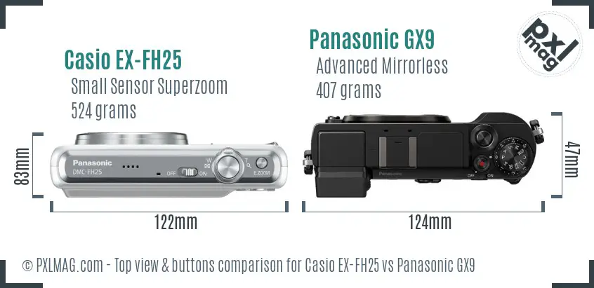 Casio EX-FH25 vs Panasonic GX9 top view buttons comparison