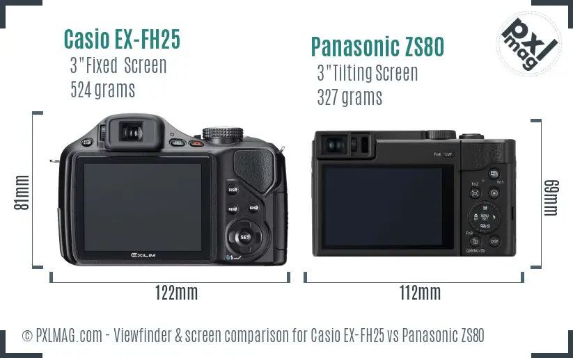 Casio EX-FH25 vs Panasonic ZS80 Screen and Viewfinder comparison