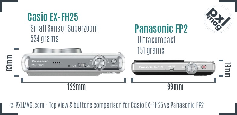 Casio EX-FH25 vs Panasonic FP2 top view buttons comparison