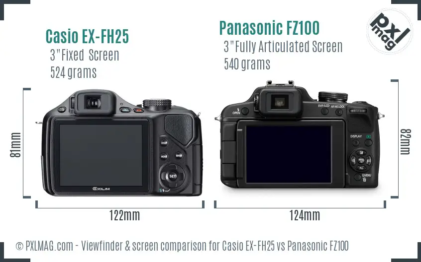 Casio EX-FH25 vs Panasonic FZ100 Screen and Viewfinder comparison