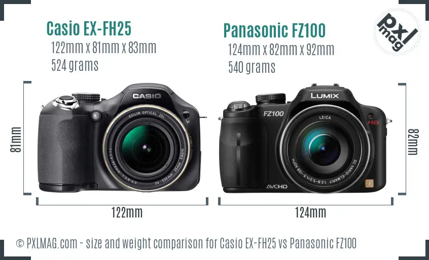Casio EX-FH25 vs Panasonic FZ100 size comparison