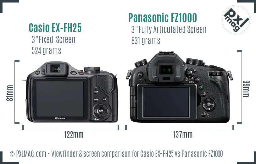 Casio EX-FH25 vs Panasonic FZ1000 Screen and Viewfinder comparison