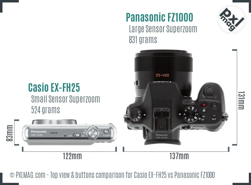 Casio EX-FH25 vs Panasonic FZ1000 top view buttons comparison