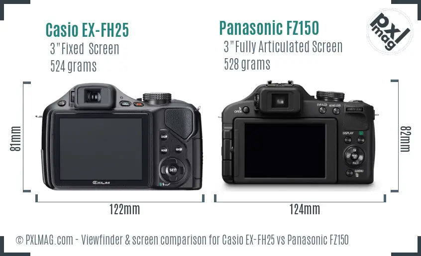 Casio EX-FH25 vs Panasonic FZ150 Screen and Viewfinder comparison