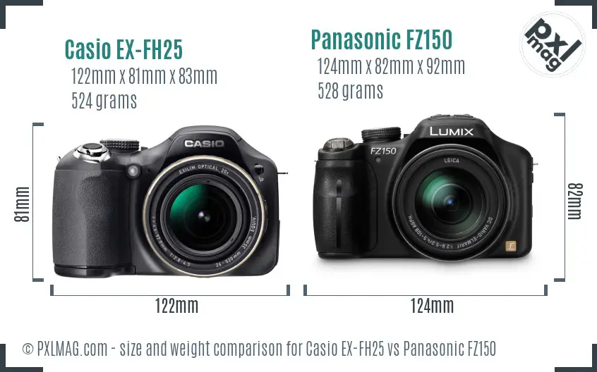 Casio EX-FH25 vs Panasonic FZ150 size comparison