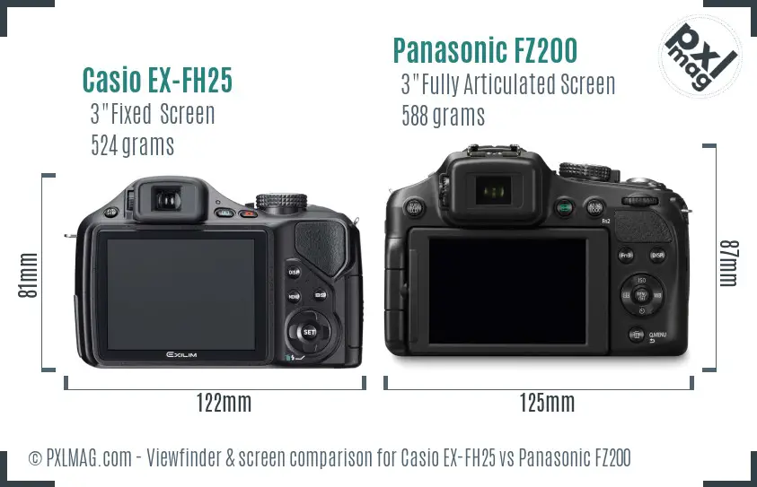 Casio EX-FH25 vs Panasonic FZ200 Screen and Viewfinder comparison