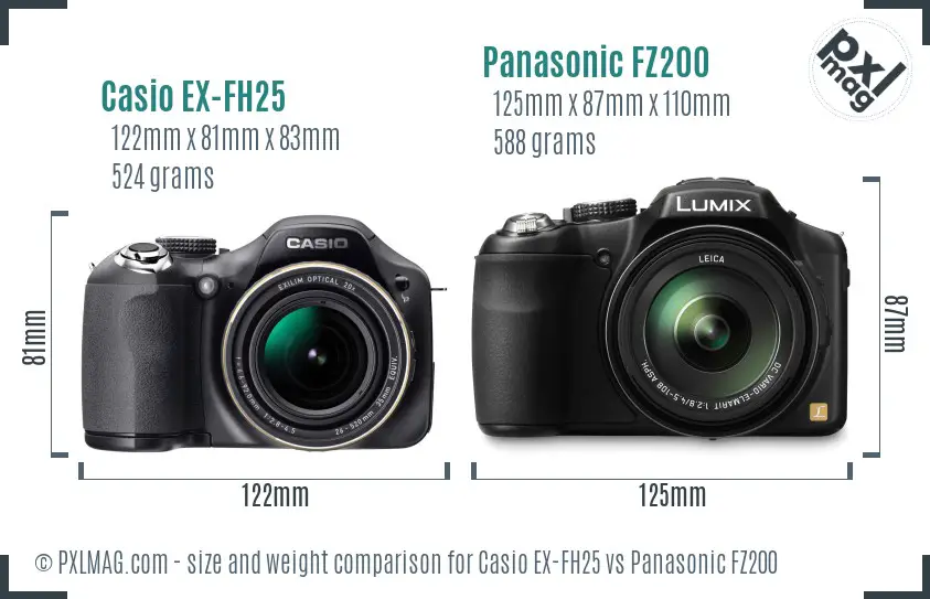 Casio EX-FH25 vs Panasonic FZ200 size comparison