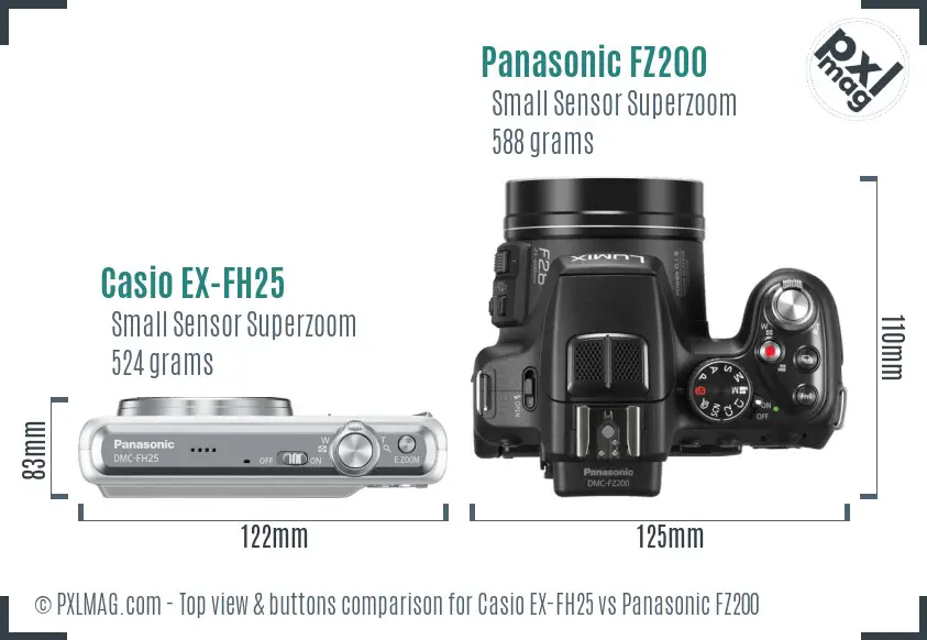 Casio EX-FH25 vs Panasonic FZ200 top view buttons comparison