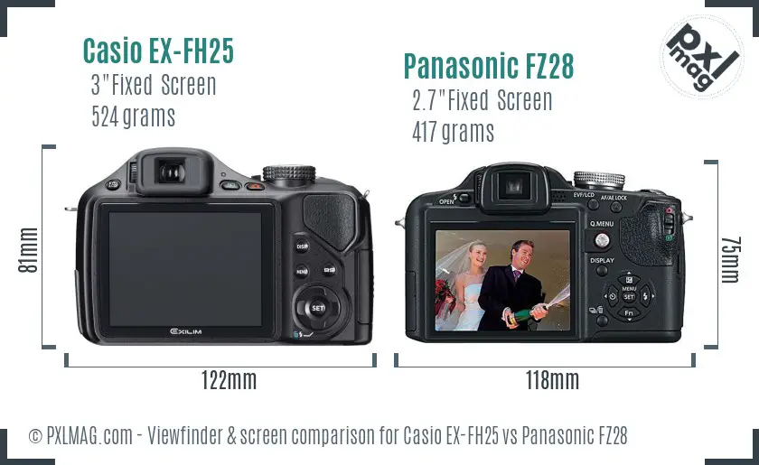 Casio EX-FH25 vs Panasonic FZ28 Screen and Viewfinder comparison