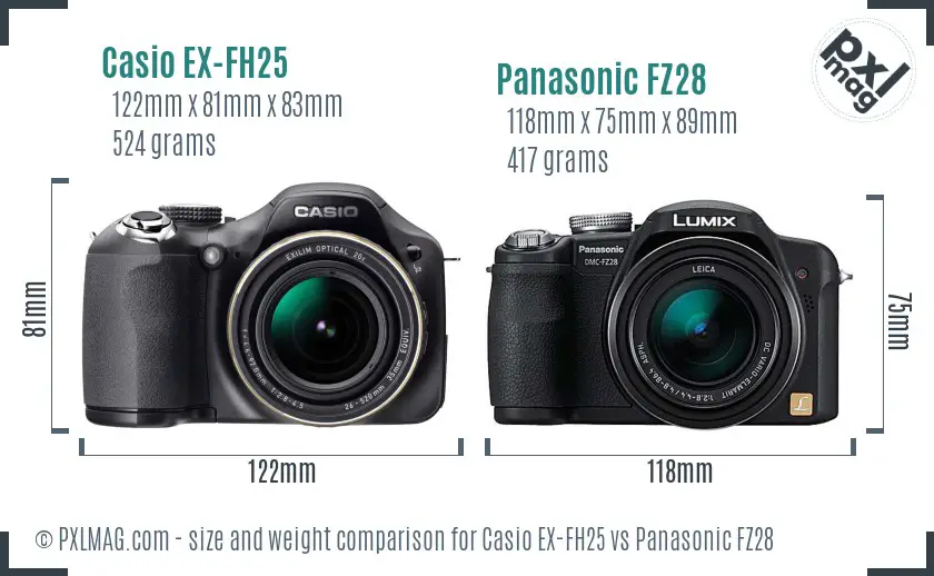 Casio EX-FH25 vs Panasonic FZ28 size comparison