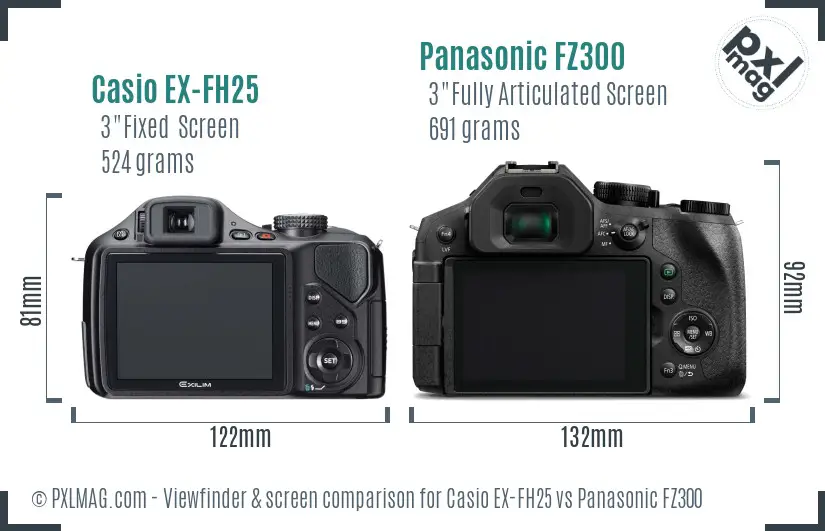 Casio EX-FH25 vs Panasonic FZ300 Screen and Viewfinder comparison
