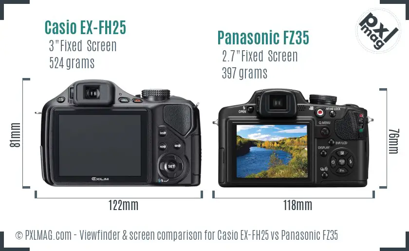 Casio EX-FH25 vs Panasonic FZ35 Screen and Viewfinder comparison