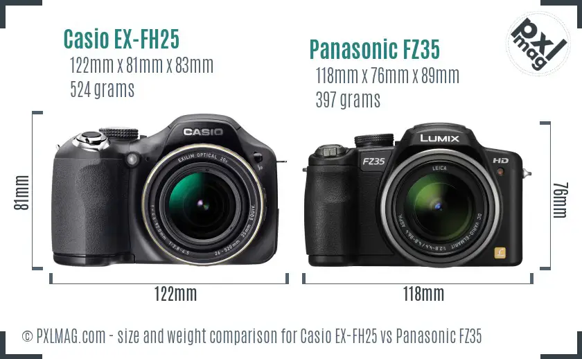 Casio EX-FH25 vs Panasonic FZ35 size comparison