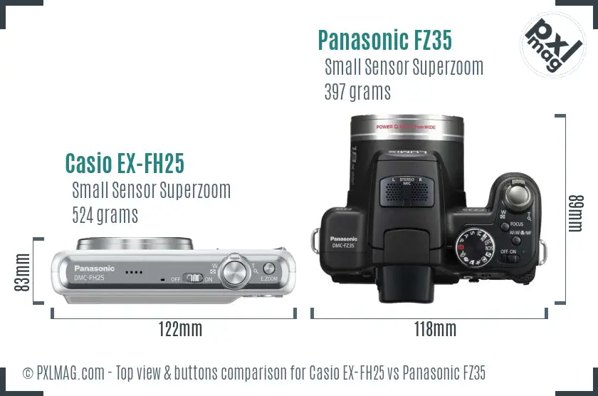 Casio EX-FH25 vs Panasonic FZ35 top view buttons comparison