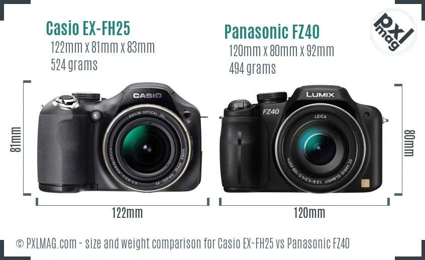 Casio EX-FH25 vs Panasonic FZ40 size comparison