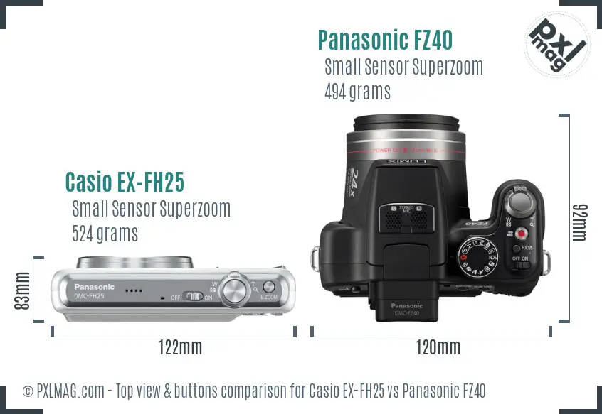 Casio EX-FH25 vs Panasonic FZ40 top view buttons comparison