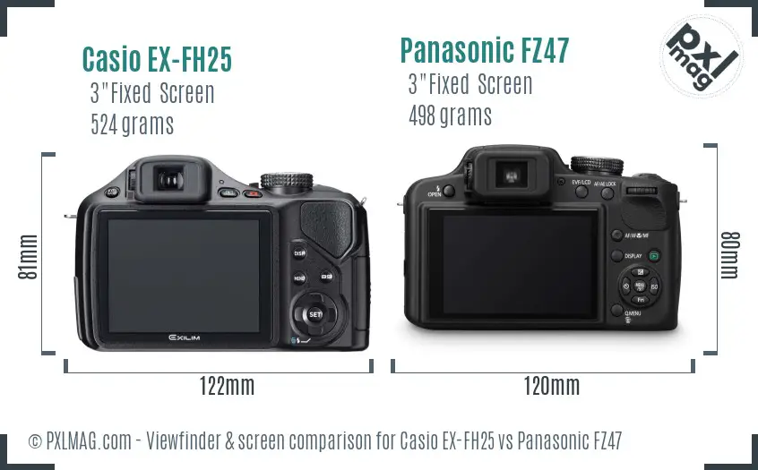 Casio EX-FH25 vs Panasonic FZ47 Screen and Viewfinder comparison