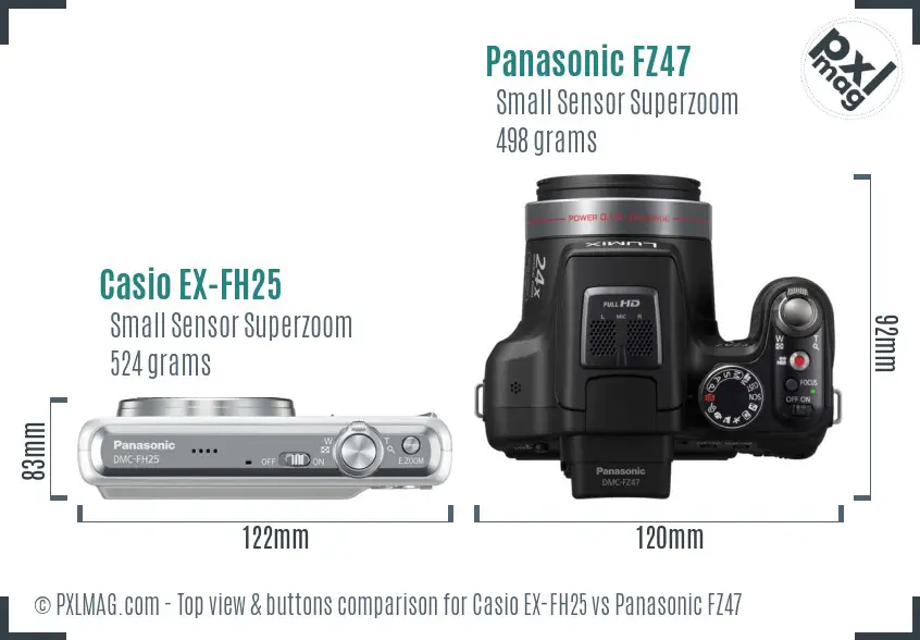 Casio EX-FH25 vs Panasonic FZ47 top view buttons comparison