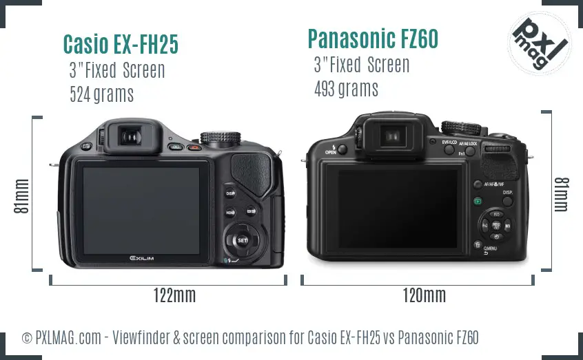 Casio EX-FH25 vs Panasonic FZ60 Screen and Viewfinder comparison