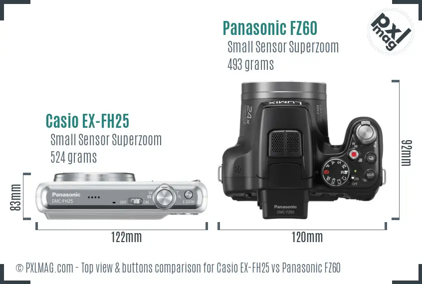 Casio EX-FH25 vs Panasonic FZ60 top view buttons comparison