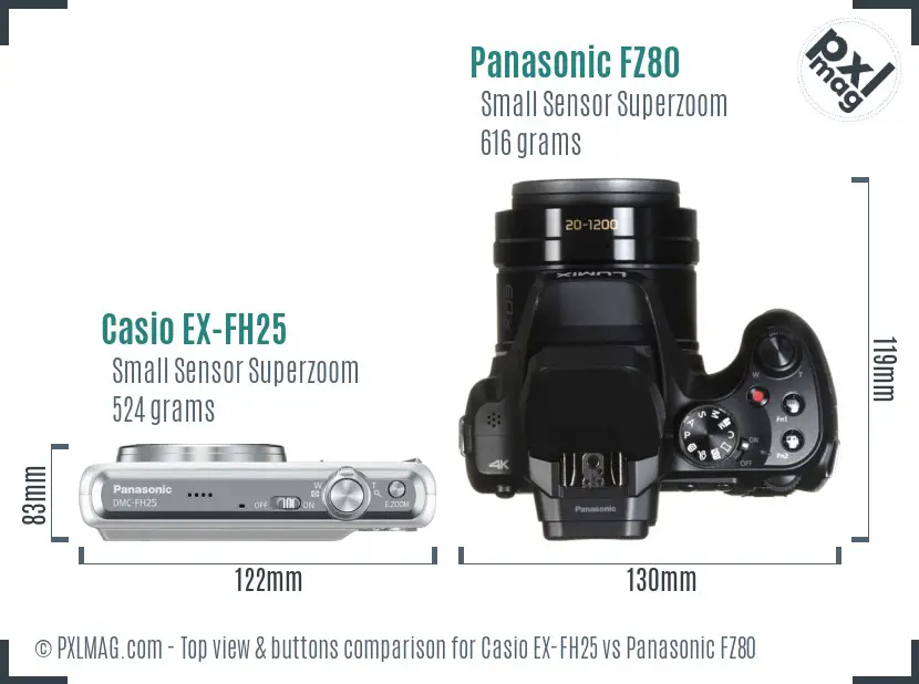 Casio EX-FH25 vs Panasonic FZ80 top view buttons comparison