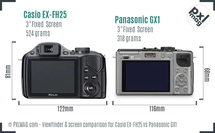 Casio EX-FH25 vs Panasonic GX1 Screen and Viewfinder comparison